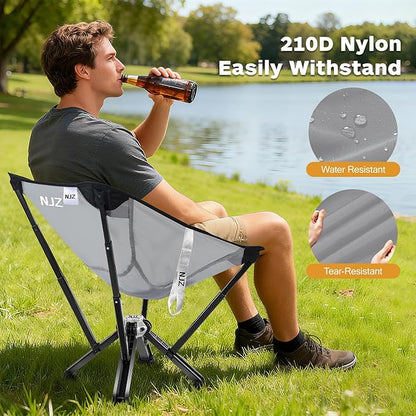 Folding Camping Chairs - 600 LBS Capacity Heavy Duty Camping Chair, Compact Folding Chair with Quick Setup & Carry Bag - Portable Camp Chair for Travel, Sports, Lawn, Beach - Silver