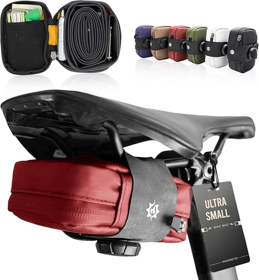 Lumiere & Co. Falcon Magnetic Saddle Bag – 0.37L | 5"x 3"x 1.5" | Sleek Minimalist Design, Fast Magnetic Buckle Attachment | Cycling Bike Bag (Red, Ultra Small)