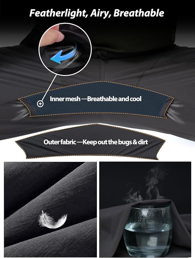 Mens Hiking Pants Lightweight Cargo Work Tactical Nylon Stretch Waterproof Quick Dry Fishing Travel Outdoor 6 Pockets