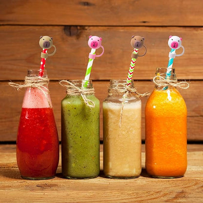 8 silicone straw lids and mug covers for Stanley Cup 30-40 oz. with handle straw cups, 10mm straw lids, dust-proof reusable straw cup lid accessories (4 colors, bear pattern design)