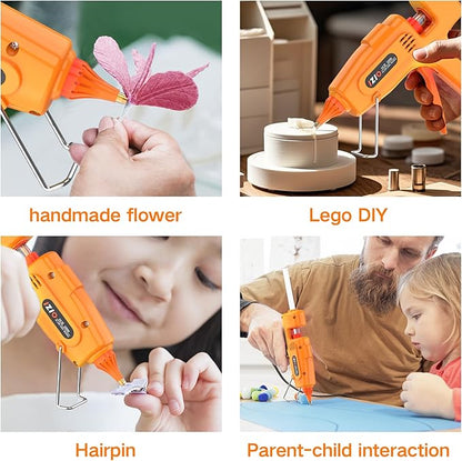 IZIO 100W Professional Hot Glue Gun Kit - Fast Heating, Non-Drip, Anti-Scald Nozzle, Safe & Ergonomic Grip, Includes 21 Glue Sticks (7/16") and Storage Bag - Full Size, Orange