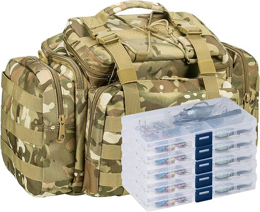 Dr.Fish Fishing Tackle Bag 5 Boxes with 60 Lures Included Loaded Stocked Tackle Box Set Spinner Lures Kit Freshwater Gear Equipment