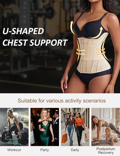 GainKee Waist Trainer Corset for Women Tummy Control Waist Cincher Trimmer Body Shaper Workout Girdle Belly Band