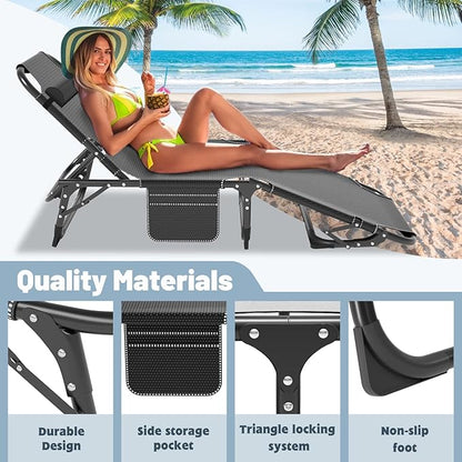Slsy Sleeping Cots for Adults, 5-Position Folding Chaise Lounge Chairs Outdoor, Portable Folding Bed Cot Lounge Chair for Beach Lawn Camping Pool Sun Tanning