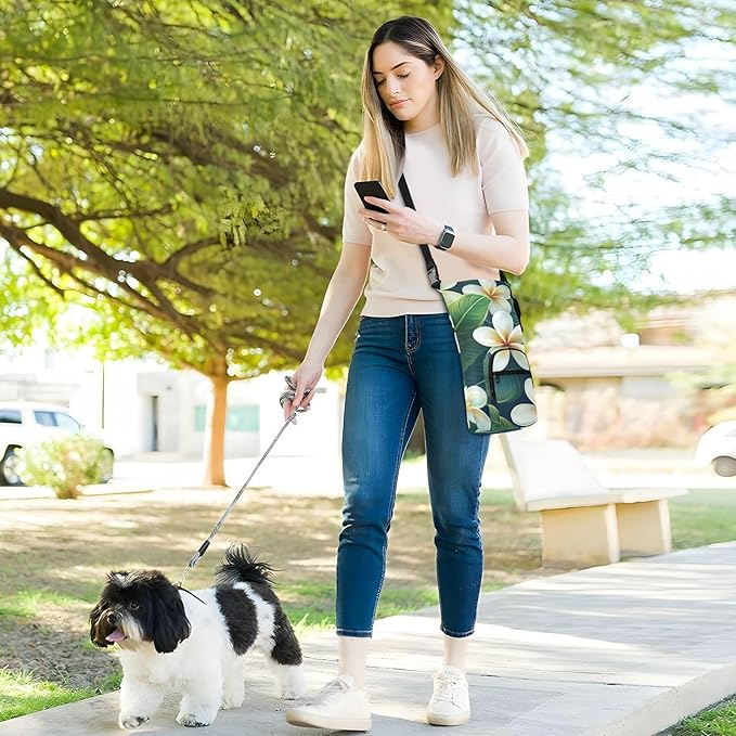 Tropical Plumeria Green Water Bottle Holder with Strap Insulated Water Bottle Carrier Crossbody Bags Pouch with Phone Pocket for Travel Gym Hiking Walking Running