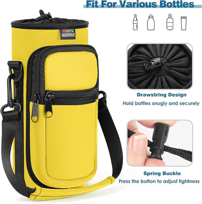 Nuovoware Water Bottle Carrier Bag,25oz/40oz/64oz Bottle Pouch Holder,Adjustable Shoulder Hand Strap 2 Pocket Sling Neoprene Sleeve Sports Accessories for Hiking Travelling Camping