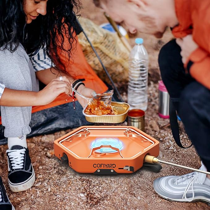 1-Burner Propane Stove Portable Camping Stove with Carry Strap, Backpacking Camp Stove for Outdoor Cooking, Flick-Style Ignition, Temperature Control, 8600 BTUs of Power for Camping BBQ& More