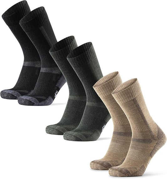 DANISH ENDURANCE Merino Wool Hiking Crew Socks for Men & Women, Cushioned Anti-Blister, Breathable - 3 Pairs
