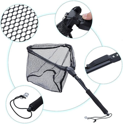 Sougayilang Fishing Net Fish Landing Net, Foldable Collapsible Telescopic Pole with EVA Handle, Durable Nylon Material Mesh, Safe Fish Catching or Releasing