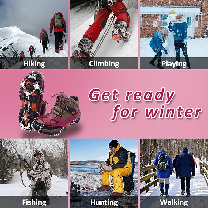 WIN.MAX Crampons for Shoes, Traction Cleats Ice Snow Grips with 19 Stainless Steel Spikes, Shoe Talons Anti - Slip Boots Spikes for Walking, Jogging, Climbing and Hiking