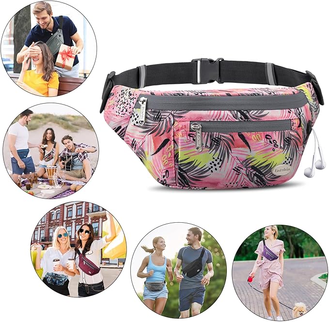 Entchin Fanny Pack for Women Men,Crossbody Belt Bag with 4-Zipper Pockets,Adjustable Waist Bag Pack,One of the Most Popular Travel Essential Gifts for Walking,Traveling,Cycling
