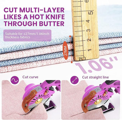 BAOSHISHAN Electric Fabric Rotary Cutter with 2x14.8V Battery Big Cordless Speed Adjustable Scissor 100mm/4inch Round Knife Leather Cutting Machine Suitable for Multi-Layer Fabric (Purple (Cordless))