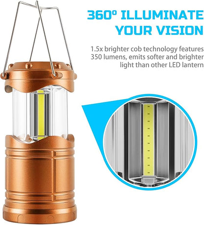 Lichamp LED Camping Lantern, 4 Pack Battery Powered Flashlight for Power Outages, Portable Collapsible Hanging Light Essential for Home, Outdoor, Emergency Lamp Survival Kit Gear for Hurricane, Gold