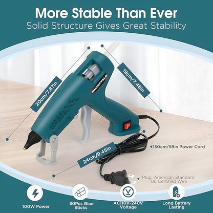 100W Full Size Hot Glue Gun, High Temp Glue Gun with 30 Glue Sticks(11 * 150MM), 90S Fast Heating Heavy Duty Industrial Hot Melt Gun for Crafting,Home Repairs,School DIY Projects