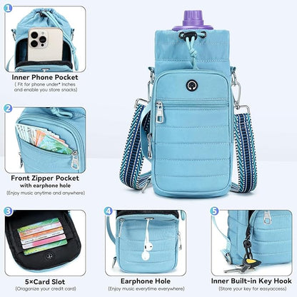 Water Bottle Carrier Bag with Strap, Sling Bag for Walking, Hiking, Cycling, Black, 40 Ounces