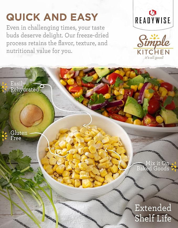 Simple Kitchen Freeze Dried Corn – 23 Servings for Family Meal Prep, Sweet Canned Corn, Gluten Free & Dehydrated Camping Meals, Emergency Survival Food for Backpacking & Hiking, #10 Can Package