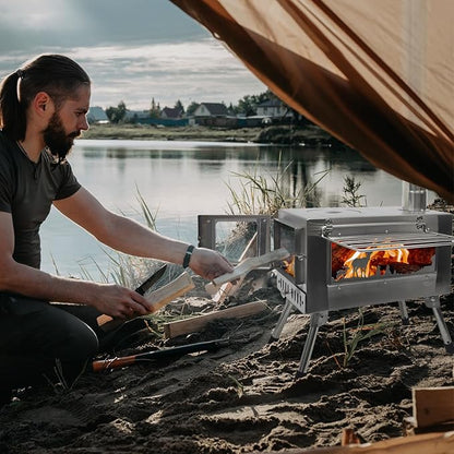 Outdoor Wood Burning Stove, Portable with Chimney Pipe for Cooking, Camping, Tent, Hiking, Fishing, Backpacking