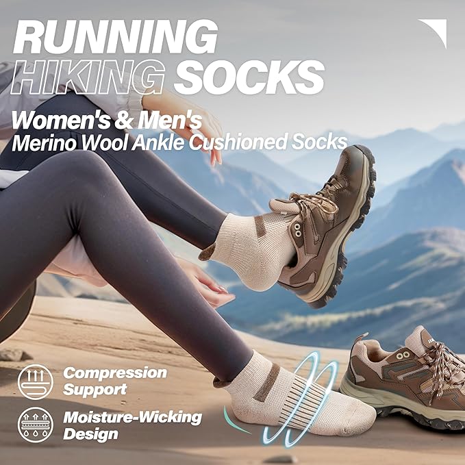 6 Pairs Merino Wool Ankle Running Hiking Socks Compression Support Breathable Thick Cushion No Show Socks for Women Men