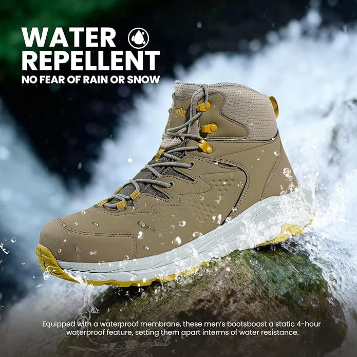 Men’s Waterproof Hiking Boots Lightweight Comfortable Durable Slip-Resistant All-Terrain Mid Shoes for Outdoor & Daily Wear