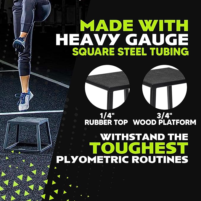 Rage Fitness Steel Plyo Box 12-18-24 Inch High Anti-Slip Pre-Assembled Plyometric Jump Box for Home Gym Conditioning and Strength Training (Sold Individually) Plyometric Platform Step