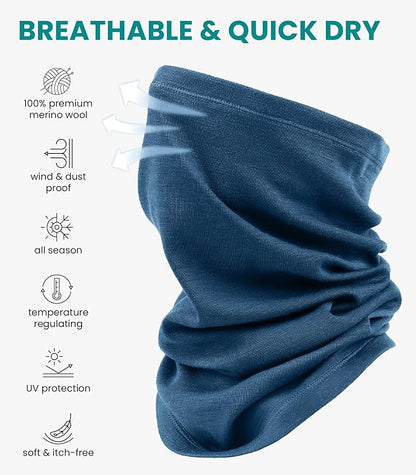Merino.tech Merino Wool Ski Neck Gaiter - Face Mask Neck Warmer for Men & Women