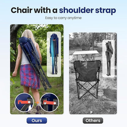 HIGH POINT SPORTS Oversized Camping Chairs for Adults, High Back Heavy Duty Lawn Folding Chair Support 500LBS, Padded Portable Outdoor Chair with Cup Holder, Blue