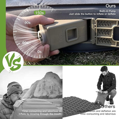 4" Ultra-Thick Self-Inflating Sleeping Pad with 3-in-1 Rechargeable Pump, Air Adjustable Foam Camping Mattress, 9.5R Heavy-Duty Double Sleeping Pad for Car, Truck, Van, Rooftop Tent – 4-Season Use