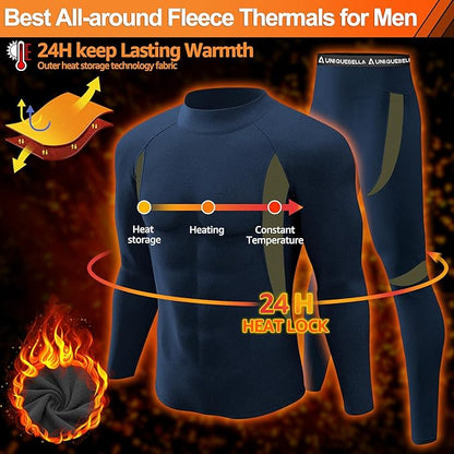 UNIQUEBELLA Men's Thermal Underwear Sets Top & Long Johns Fleece Sweat Quick Drying Thermo Base Layer