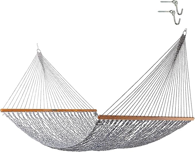 Original Pawleys Island Deluxe Navy Oatmeal Heirloom Tweed DuraCord Rope Hammock – 13 ft. x 65 in, 2-Person, 450 lb Capacity, Oak Spreader Bar, Zinc-Plated Hardware, Handcrafted in The USA
