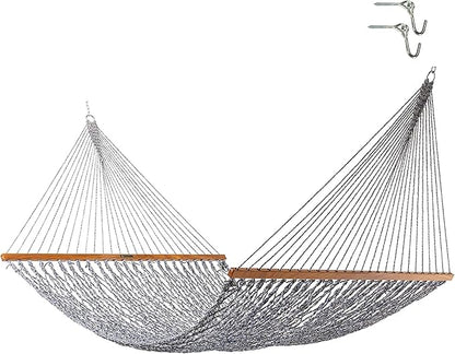 Original Pawleys Island Deluxe Navy Oatmeal Heirloom Tweed DuraCord Rope Hammock – 13 ft. x 65 in, 2-Person, 450 lb Capacity, Oak Spreader Bar, Zinc-Plated Hardware, Handcrafted in The USA
