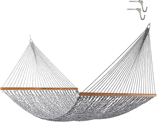 Original Pawleys Island Deluxe Navy Oatmeal Heirloom Tweed DuraCord Rope Hammock – 13 ft. x 65 in, 2-Person, 450 lb Capacity, Oak Spreader Bar, Zinc-Plated Hardware, Handcrafted in The USA