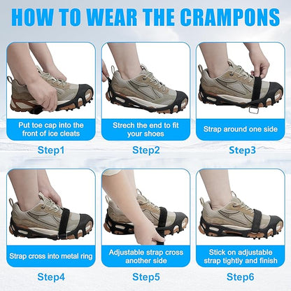 Ice Cleats Snow Traction Cleats Crampons for Shoes and Boots Men Women 28 Studs Anti Slip Shoe Grippers Overshoe Slip-on Stretch Footwear Spikes for Snow and Ice Fishing Winter Walking Hiking