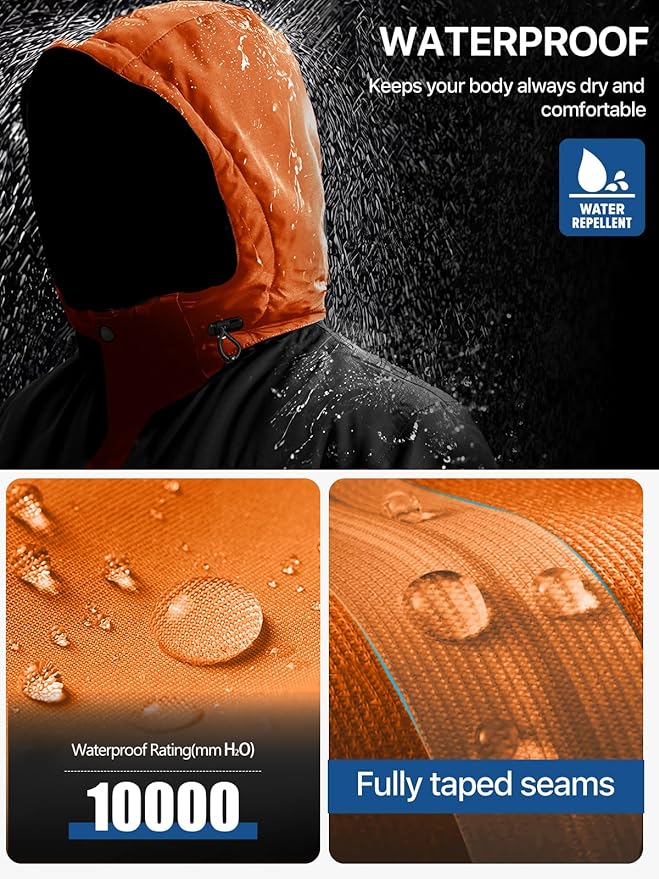 FREE SOLDIER Men's Waterproof Ski Jacket Fleece Lined Warm Winter Snow Coat with Hood Fully Taped Seams