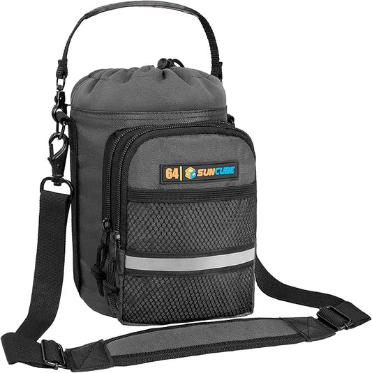 SUN CUBE Water Bottle Carrier with Strap, Insulated Water Bottle Carrier Bag with Phone Pocket Pouch, Sleeve Sling Purse Crossbody Bottle Holder for Walking, Sports, Hiking Accessories 40/64 oz