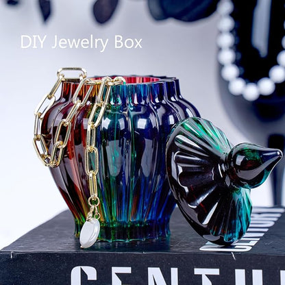 Silicone Box Mold with Lid Resin Epoxy Casting Molds Vintage Striped Wave Candle Jar Cement Mould for Resin Craft Making DIY Art Jewelry Trinket Organizer Candy Container Concrete Moulds Home Decor