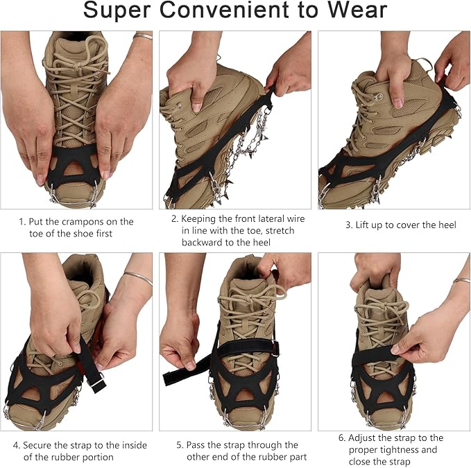 Crampons 19 Spikes with Stainless Steel Chain Ice Snow Grips Traction Cleats System Safe Protect for Walking, Jogging, Climbing, Hiking on Snow and Ice, Boots Chains for Women Men