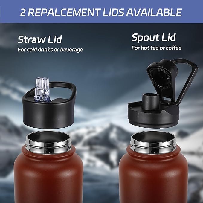 HASLE OUTFITTERS 40oz Stainless Steel Water Bottle, Vacuum Insulated Double Walled Leak Proof Sports Water Bottle with 2 Lids (Straw and Spout Lid) Thermo Mug Keep Cold and Hot(Ruby Purple Gradient,1)