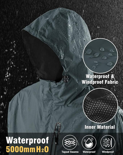 TBMPOY Men's Lightweight Rain Jackets Waterproof Raincoat with Hood Running Cycling Hiking Outdoor Windbreaker