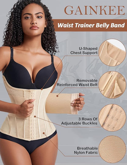 GainKee Waist Trainer Corset for Women Tummy Control Waist Cincher Trimmer Body Shaper Workout Girdle Belly Band
