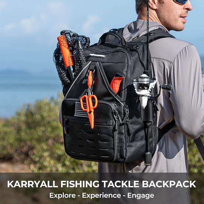 KastKing KarryAll Fishing Tackle Backpack with Rod Holder 4 Tackle Boxes,40/26L Tackle Bag Storage Fishing Gear and Equipment