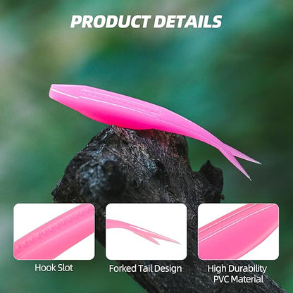Forked Tail Soft Baits- Realistic Jerk Bait & Fluke Action Soft Lures for Bass, Trout & Crappie - Versatile Freshwater & Saltwater Fishing Bait (2.75"-5")
