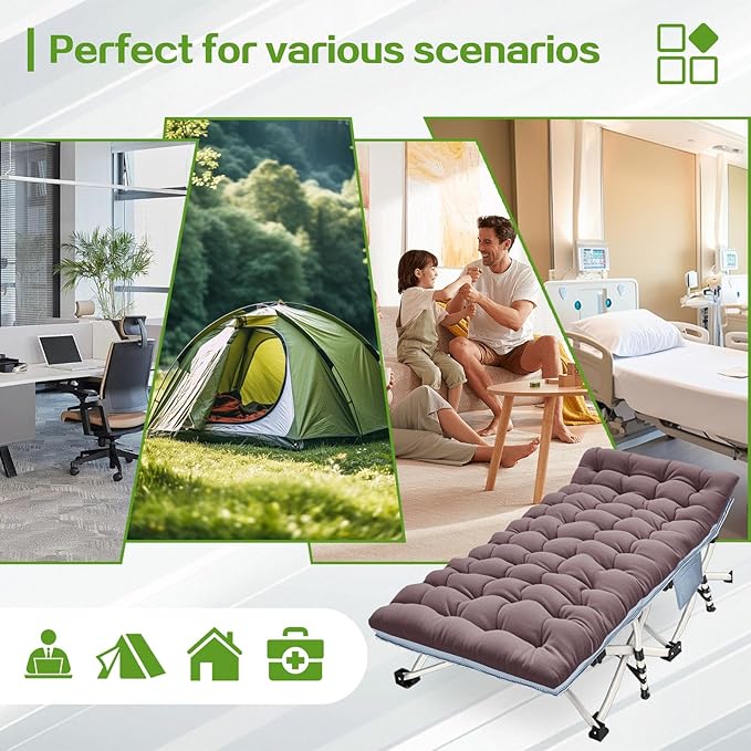 XXL Camping Cot Oversize Sleeping Cot with Comfortable Mattress Extra Large Camping Cots for Adults Cot Bed Include Carry Bag Portable Folding Bed Easy to Set Up Nap Office Indoor Vacation