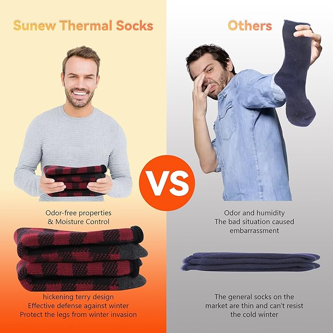 Sunew Warm Thermal Socks 4 Pack, Mens Womens Winter Heated Outdoor Skiing Thermal Socks