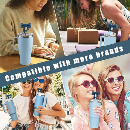 4Pcs Silicone Straw Toppers Covers for Stanley Cups 40/30oz 10mm(0.4in) Dust-Proof Bow Straw Covers Toppers Suitbale for Stanley Cup Accessories Reusable Straws Caps (Dark Green)