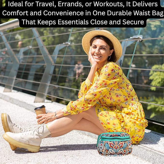 Yewande&co Neoprene Fanny Pack Belt Bag – Lightweight Waterproof Waist Bag with Adjustable Strap, 3 Zippered Pockets, Crossbody Belt Bag for Travel, African Design Crossbody Bags (Fire)