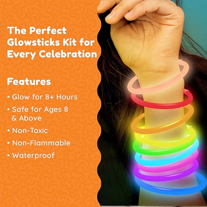 Glow Fever Glowsticks Bulk 1200pcs Party Pack includes 600 8" Glow Sticks and 600 connectors, Bracelets and Necklaces, DIY Costume , Light Sticks, for Concert, Wedding and Birthday, Multicolor