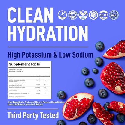 Keppi Electrolytes Powder Packets – Blueberry Pomegranate 30 Servings – No Sugar Hydration Supplement with Potassium, Magnesium, Sodium – Keto, Vegan, Fasting-Friendly, Zero Calorie Hydration Packets