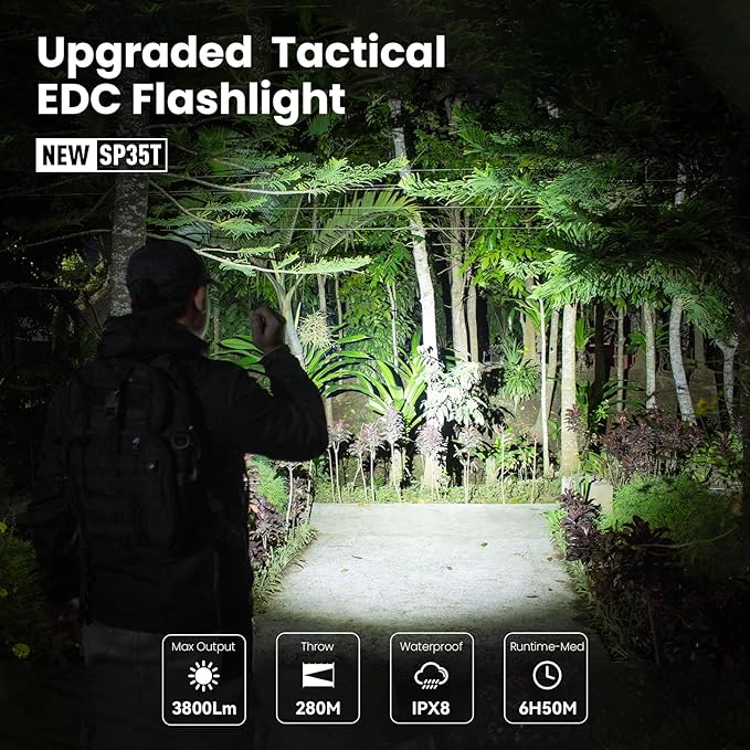 sofirn SP35T Tactical Flashlight, 3800 Lumens Super Bright Pocket LED Flashlight Rechargeable with Dual Switch, IPX8 Water Resistance, EDC Flashlight for Camping, Hiking, Emergency