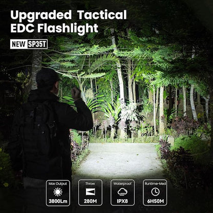 sofirn SP35T Tactical Flashlight, 3800 Lumens Super Bright Pocket LED Flashlight Rechargeable with Dual Switch, IPX8 Water Resistance, EDC Flashlight for Camping, Hiking, Emergency