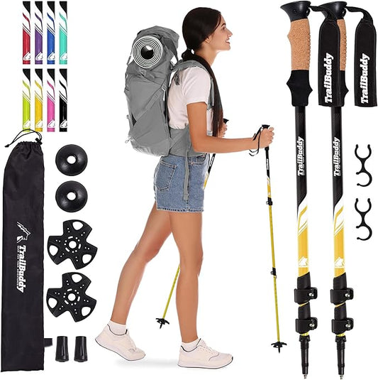 TrailBuddy Trekking Poles – Lightweight 7075 Aluminum Hiking Poles for Women, Men & Seniors – Collapsible Walking Sticks for Travel, Trails & Balance